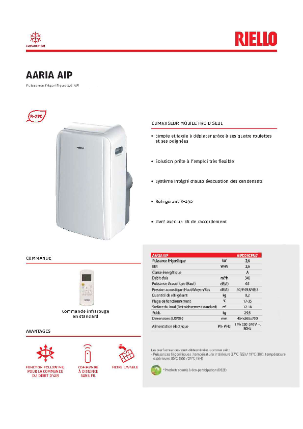 Climatiseur mobile 2600W / 9000BTU